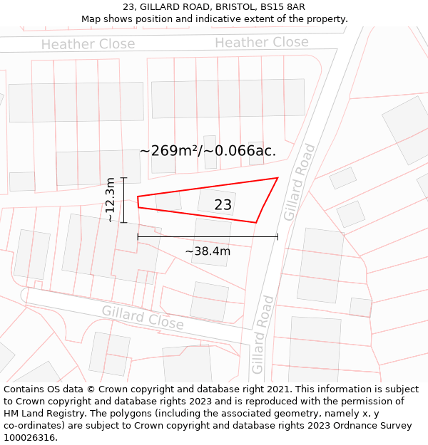 23, GILLARD ROAD, BRISTOL, BS15 8AR: Plot and title map