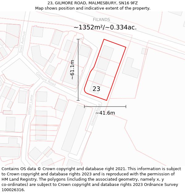 23, GILMORE ROAD, MALMESBURY, SN16 9FZ: Plot and title map