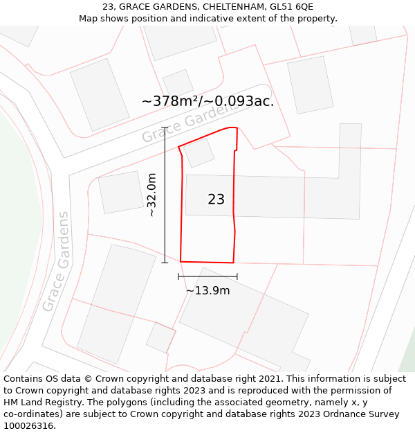 23, GRACE GARDENS, CHELTENHAM, GL51 6QE: Plot and title map