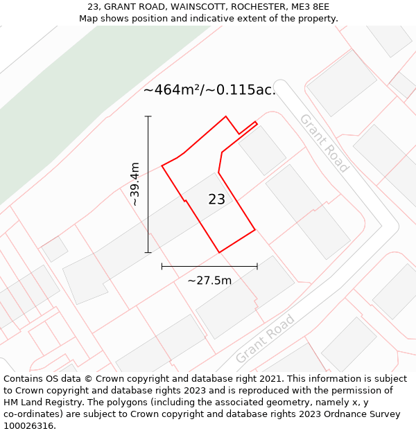 23, GRANT ROAD, WAINSCOTT, ROCHESTER, ME3 8EE: Plot and title map