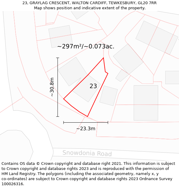 23, GRAYLAG CRESCENT, WALTON CARDIFF, TEWKESBURY, GL20 7RR: Plot and title map