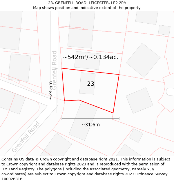 23, GRENFELL ROAD, LEICESTER, LE2 2PA: Plot and title map