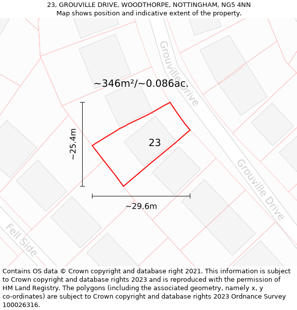 23, GROUVILLE DRIVE, WOODTHORPE, NOTTINGHAM, NG5 4NN: Plot and title map