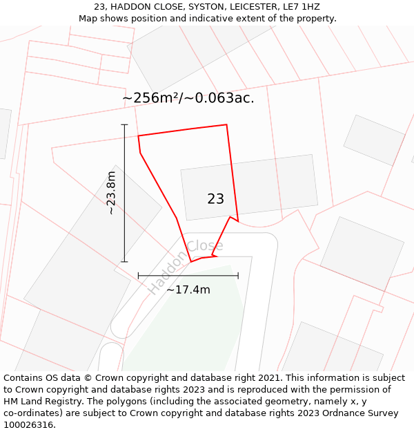 23, HADDON CLOSE, SYSTON, LEICESTER, LE7 1HZ: Plot and title map