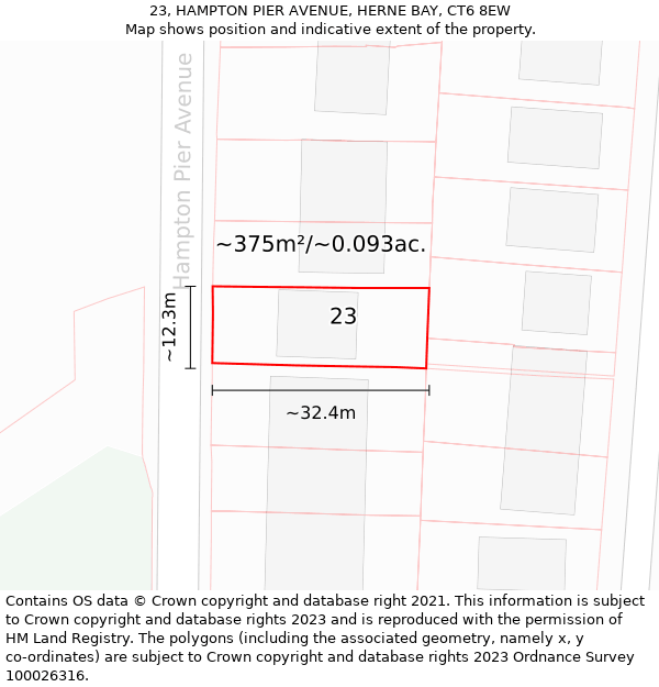 23, HAMPTON PIER AVENUE, HERNE BAY, CT6 8EW: Plot and title map