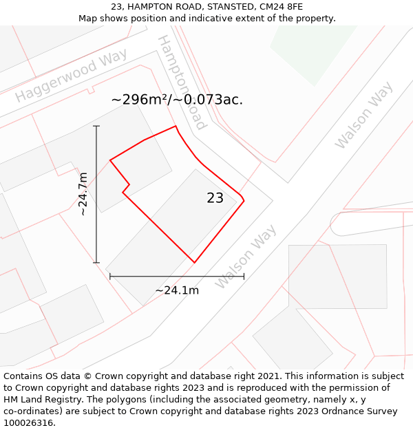 23, HAMPTON ROAD, STANSTED, CM24 8FE: Plot and title map