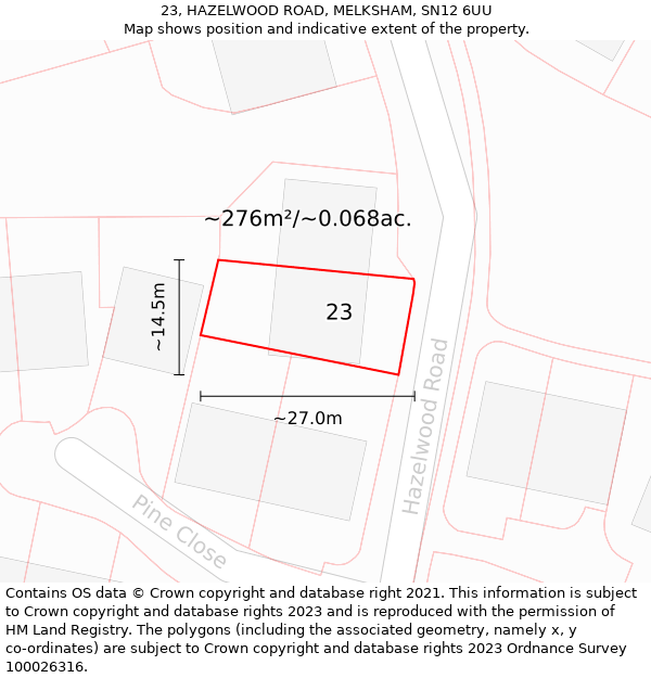 23, HAZELWOOD ROAD, MELKSHAM, SN12 6UU: Plot and title map