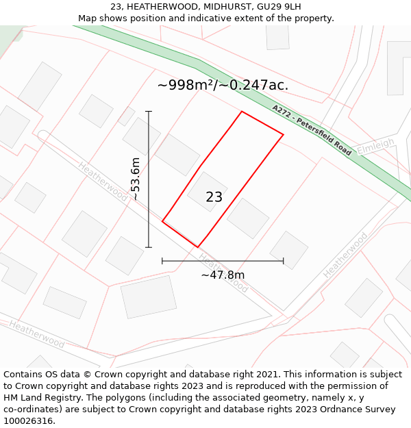 23, HEATHERWOOD, MIDHURST, GU29 9LH: Plot and title map