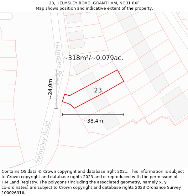 23, HELMSLEY ROAD, GRANTHAM, NG31 8XF: Plot and title map