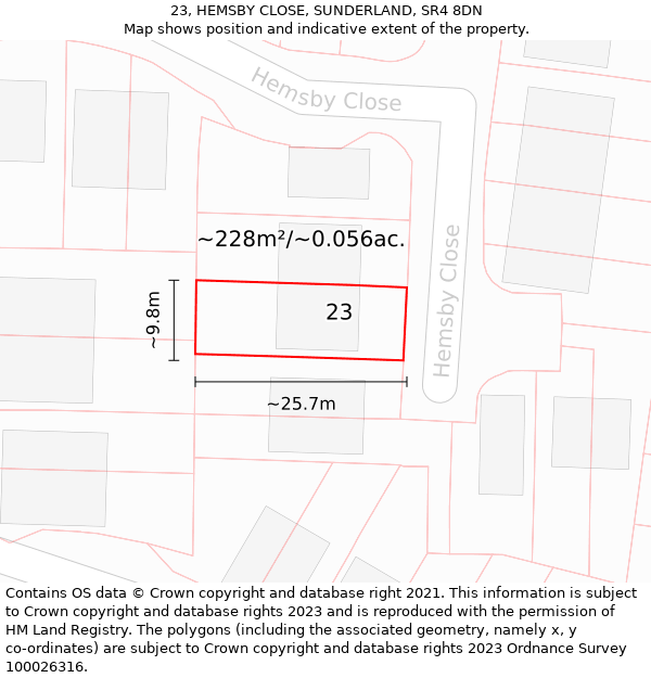 23, HEMSBY CLOSE, SUNDERLAND, SR4 8DN: Plot and title map