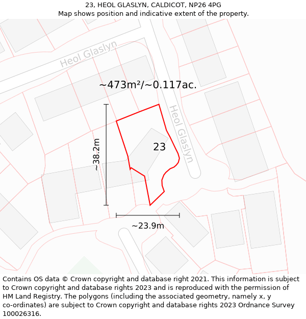 23, HEOL GLASLYN, CALDICOT, NP26 4PG: Plot and title map
