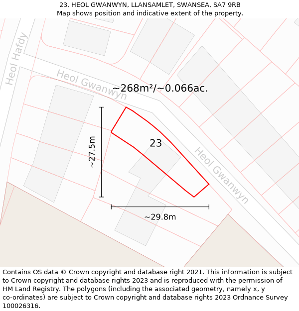 23, HEOL GWANWYN, LLANSAMLET, SWANSEA, SA7 9RB: Plot and title map