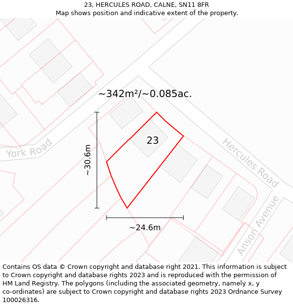 23, HERCULES ROAD, CALNE, SN11 8FR: Plot and title map