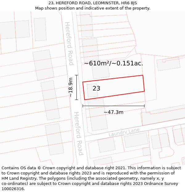 23, HEREFORD ROAD, LEOMINSTER, HR6 8JS: Plot and title map