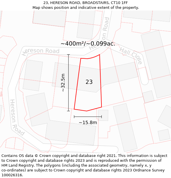 23, HERESON ROAD, BROADSTAIRS, CT10 1FF: Plot and title map