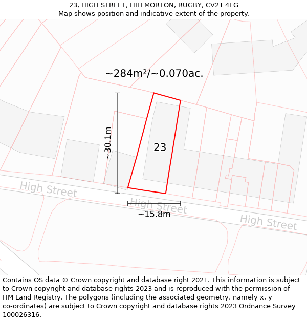 23, HIGH STREET, HILLMORTON, RUGBY, CV21 4EG: Plot and title map