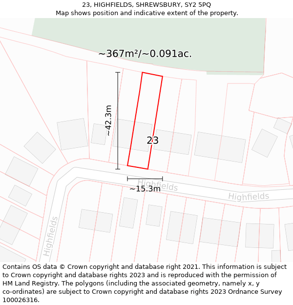 23, HIGHFIELDS, SHREWSBURY, SY2 5PQ: Plot and title map