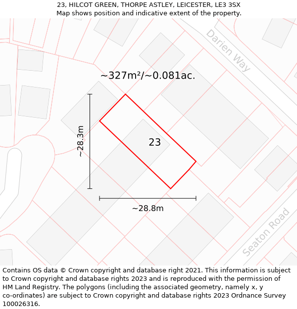 23, HILCOT GREEN, THORPE ASTLEY, LEICESTER, LE3 3SX: Plot and title map