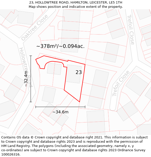 23, HOLLOWTREE ROAD, HAMILTON, LEICESTER, LE5 1TH: Plot and title map