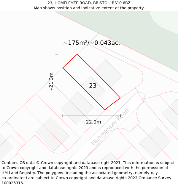23, HOMELEAZE ROAD, BRISTOL, BS10 6BZ: Plot and title map