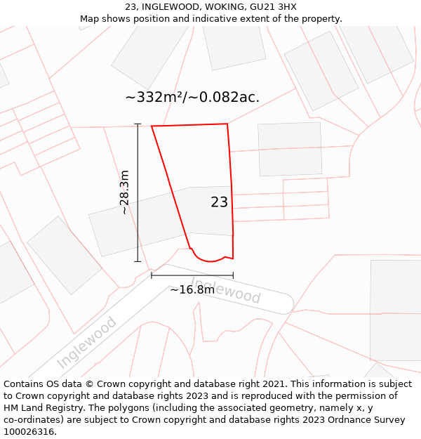 23, INGLEWOOD, WOKING, GU21 3HX: Plot and title map