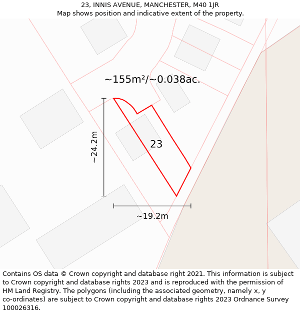 23, INNIS AVENUE, MANCHESTER, M40 1JR: Plot and title map