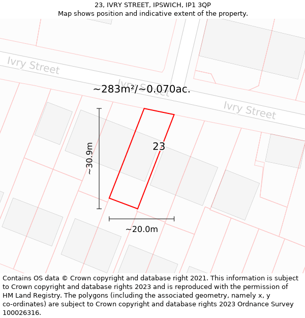 23, IVRY STREET, IPSWICH, IP1 3QP: Plot and title map