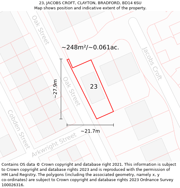 23, JACOBS CROFT, CLAYTON, BRADFORD, BD14 6SU: Plot and title map