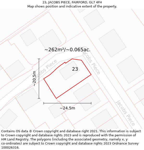 23, JACOBS PIECE, FAIRFORD, GL7 4FH: Plot and title map