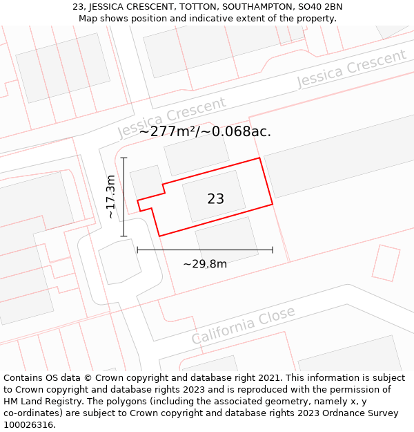 23, JESSICA CRESCENT, TOTTON, SOUTHAMPTON, SO40 2BN: Plot and title map