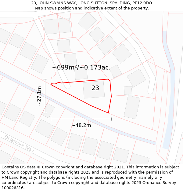 23, JOHN SWAINS WAY, LONG SUTTON, SPALDING, PE12 9DQ: Plot and title map