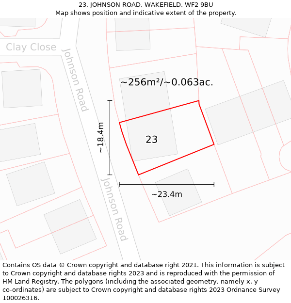 23, JOHNSON ROAD, WAKEFIELD, WF2 9BU: Plot and title map