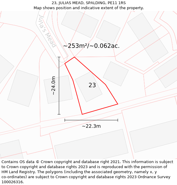 23, JULIAS MEAD, SPALDING, PE11 1RS: Plot and title map