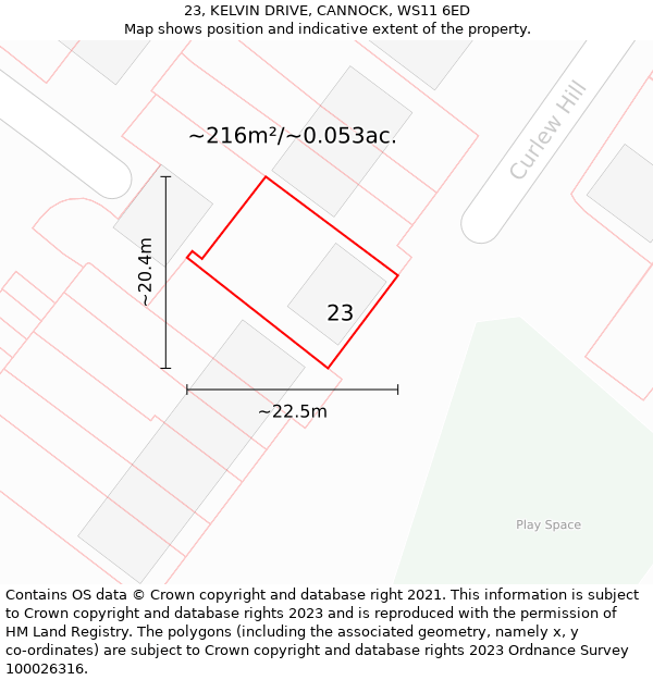 23, KELVIN DRIVE, CANNOCK, WS11 6ED: Plot and title map