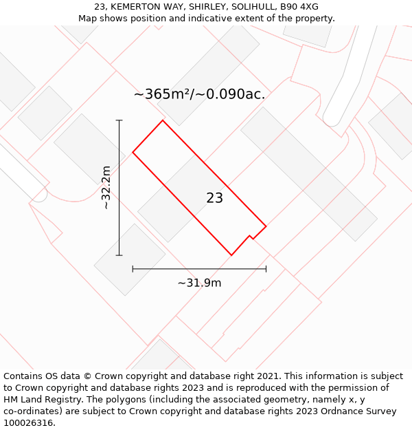 23, KEMERTON WAY, SHIRLEY, SOLIHULL, B90 4XG: Plot and title map