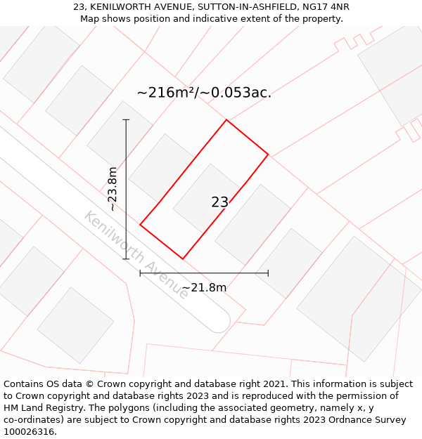 23, KENILWORTH AVENUE, SUTTON-IN-ASHFIELD, NG17 4NR: Plot and title map