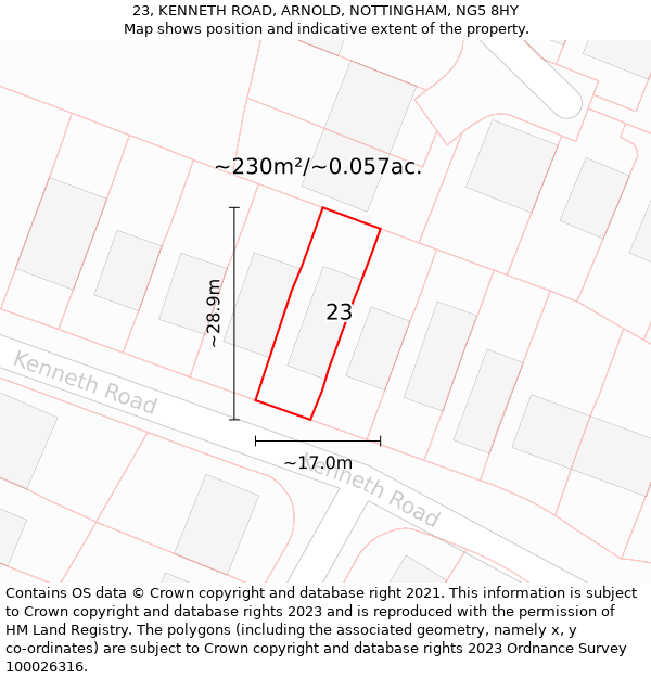 23, KENNETH ROAD, ARNOLD, NOTTINGHAM, NG5 8HY: Plot and title map