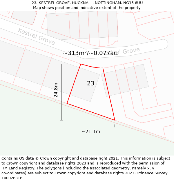 23, KESTREL GROVE, HUCKNALL, NOTTINGHAM, NG15 6UU: Plot and title map