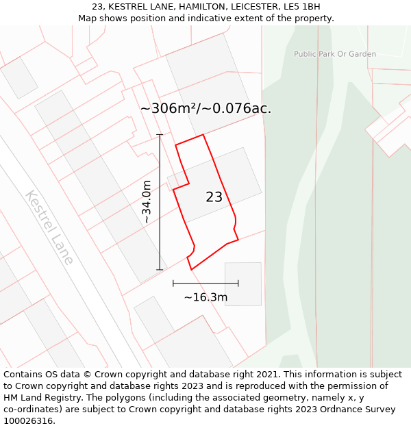 23, KESTREL LANE, HAMILTON, LEICESTER, LE5 1BH: Plot and title map