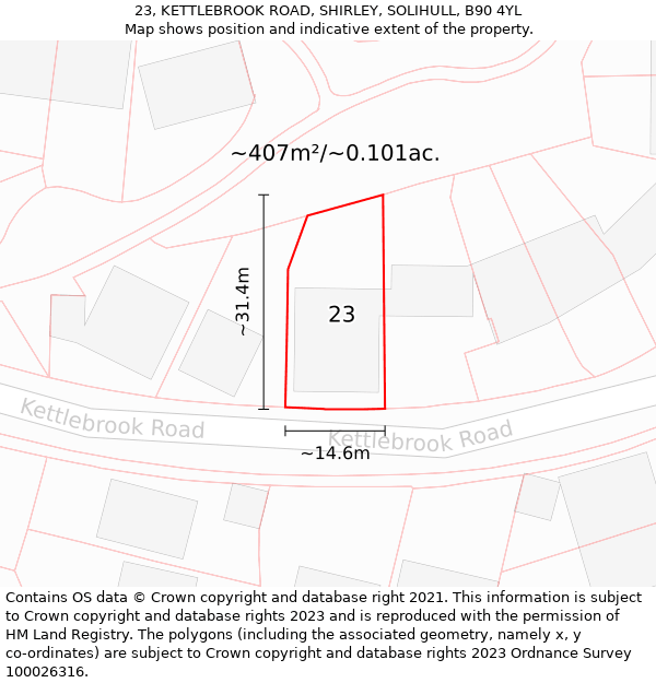 23, KETTLEBROOK ROAD, SHIRLEY, SOLIHULL, B90 4YL: Plot and title map