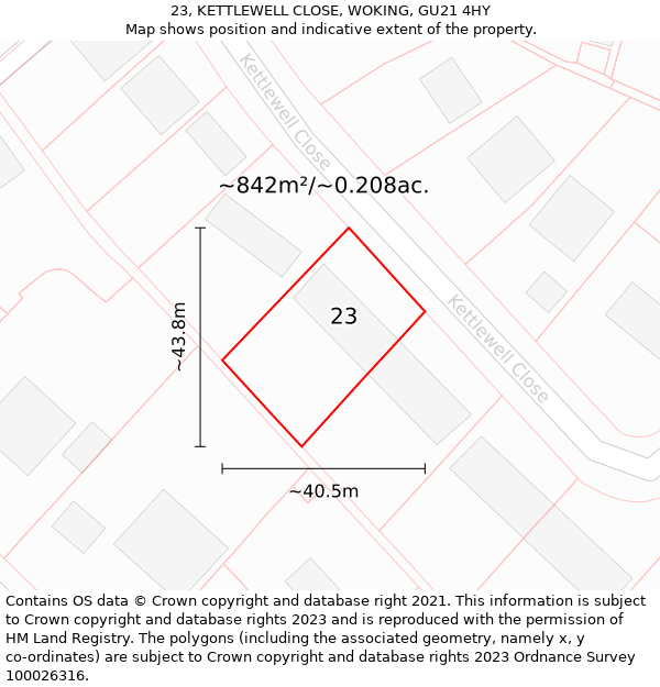 23, KETTLEWELL CLOSE, WOKING, GU21 4HY: Plot and title map