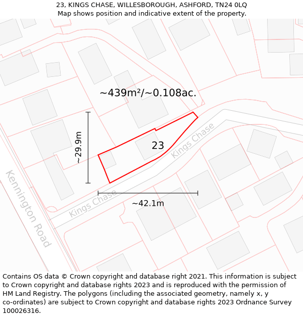 23, KINGS CHASE, WILLESBOROUGH, ASHFORD, TN24 0LQ: Plot and title map