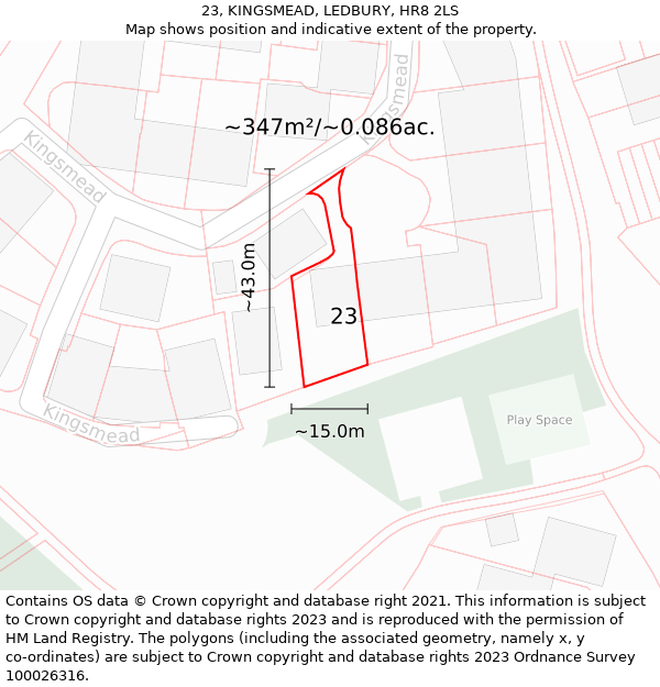 23, KINGSMEAD, LEDBURY, HR8 2LS: Plot and title map