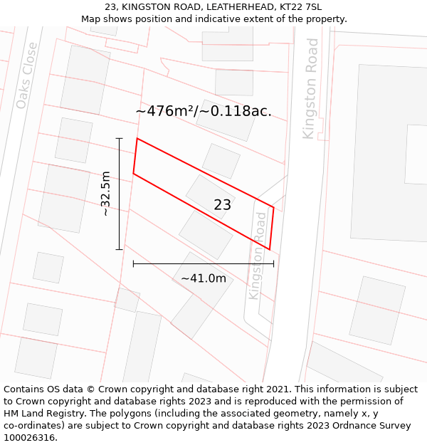 23, KINGSTON ROAD, LEATHERHEAD, KT22 7SL: Plot and title map