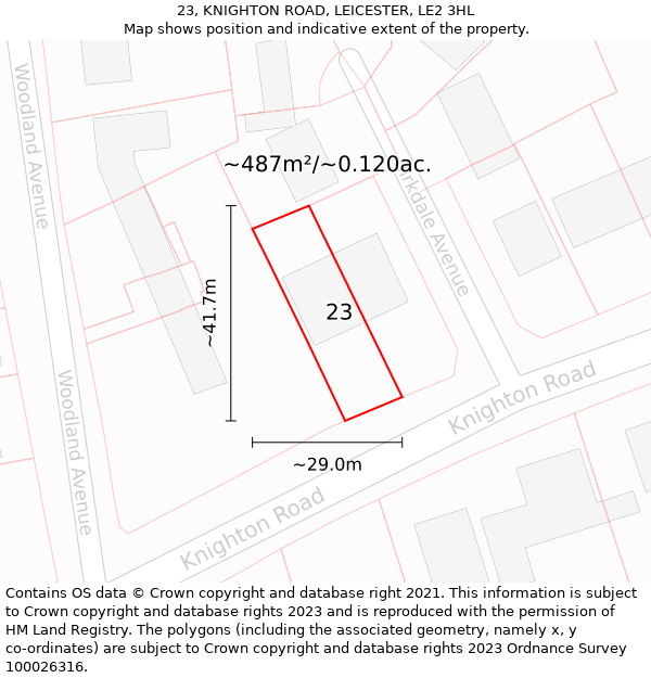 23, KNIGHTON ROAD, LEICESTER, LE2 3HL: Plot and title map