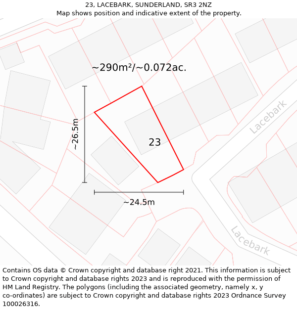 23, LACEBARK, SUNDERLAND, SR3 2NZ: Plot and title map