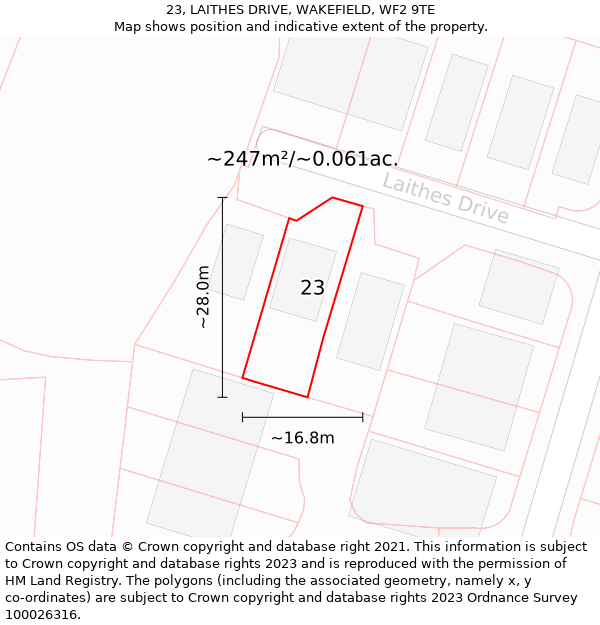 23, LAITHES DRIVE, WAKEFIELD, WF2 9TE: Plot and title map