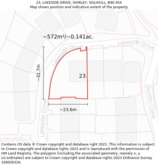 23, LAKESIDE DRIVE, SHIRLEY, SOLIHULL, B90 4SX: Plot and title map