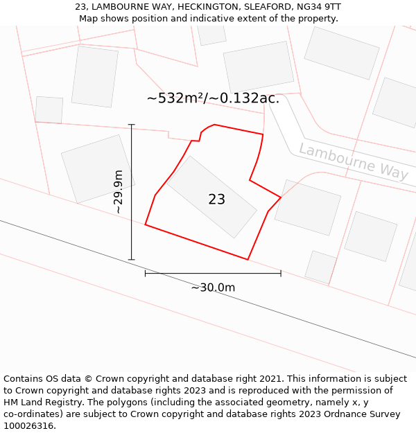 23, LAMBOURNE WAY, HECKINGTON, SLEAFORD, NG34 9TT: Plot and title map