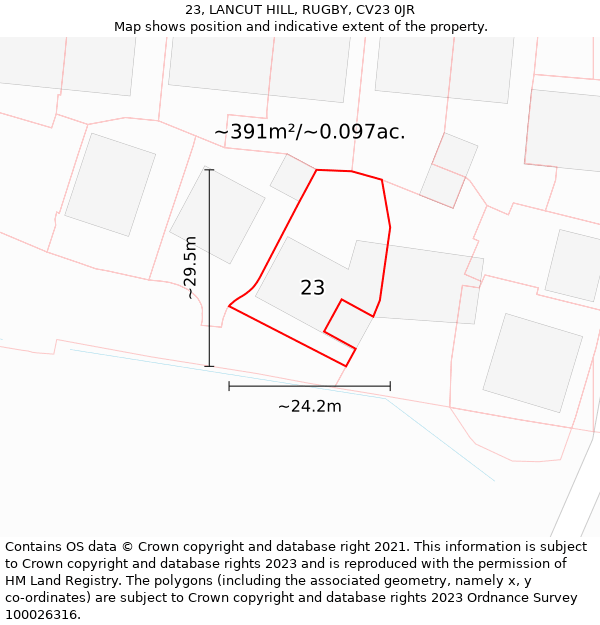 23, LANCUT HILL, RUGBY, CV23 0JR: Plot and title map